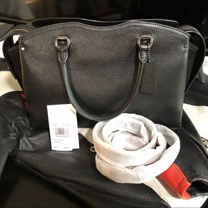 COACH Drew Satchel Black Grain Leather w Suede